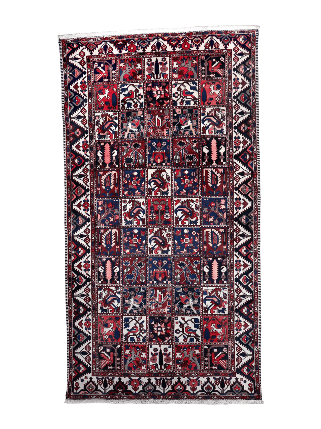 Persischer Bakhtiari-Teppich — Paneele mit Vögeln und Zypressengarten | 5'1" × 9'6"