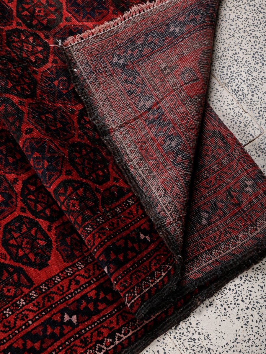 Persian Baluch Rug — Setare Sarasar Stars in Ruby & Blue | 3'6" × 6'4"