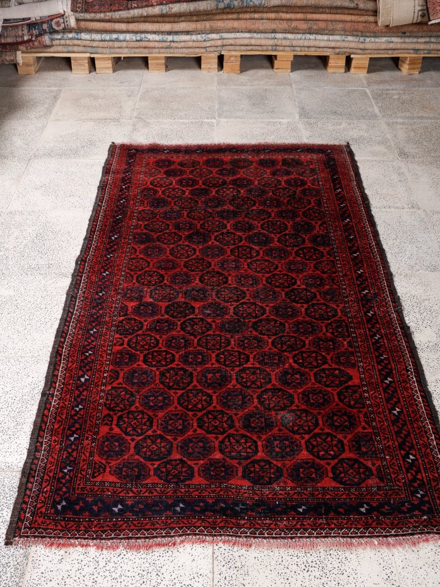Persian Baluch Rug — Setare Sarasar Stars in Ruby & Blue | 3'6" × 6'4"