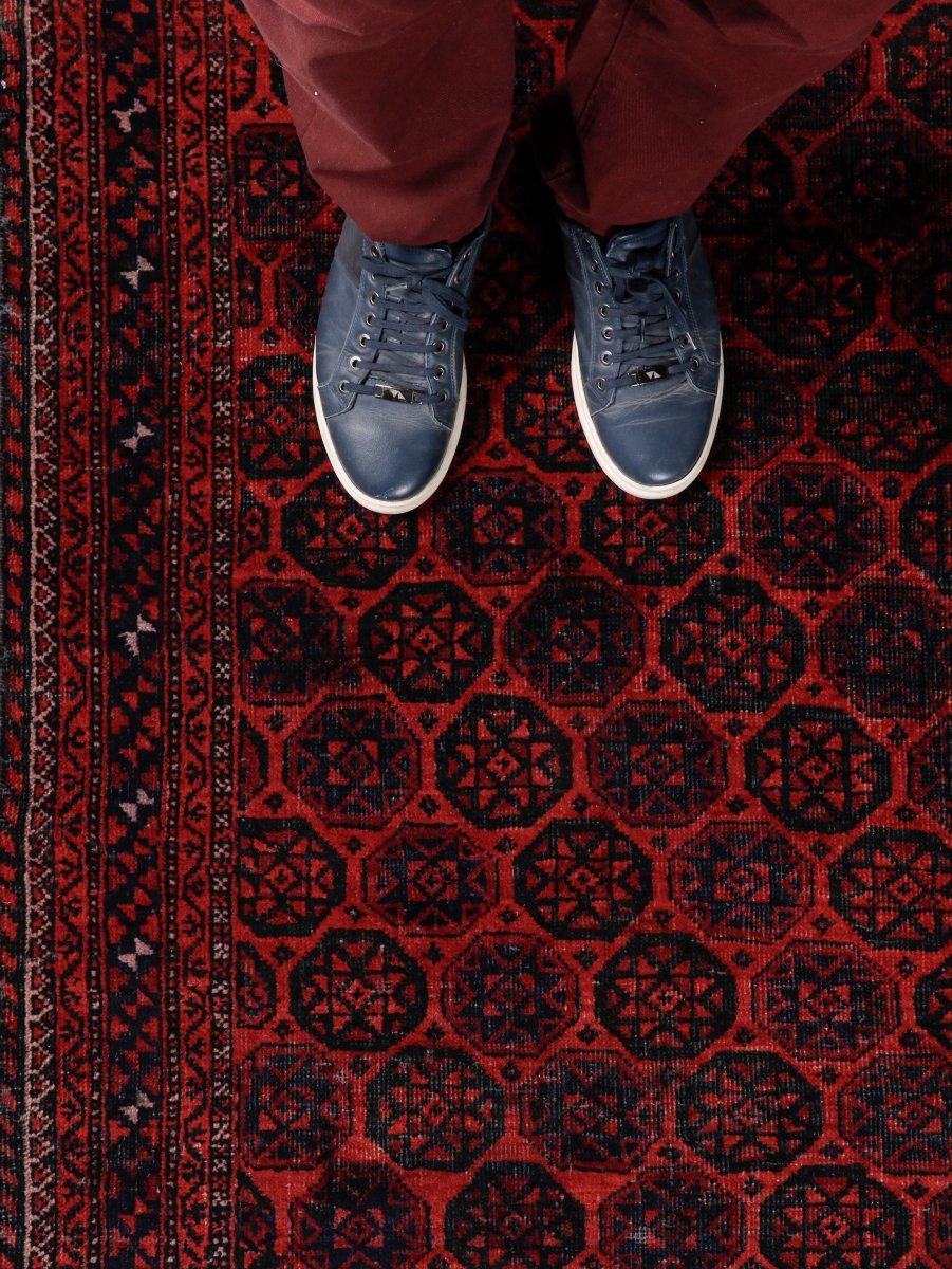 Persian Baluch Rug — Setare Sarasar Stars in Ruby & Blue | 3'6" × 6'4"