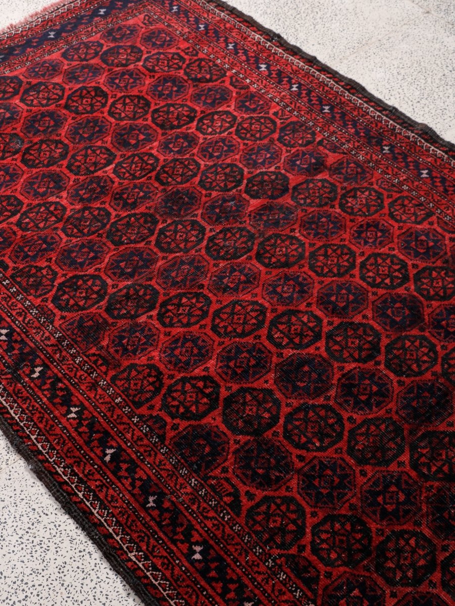 Persian Baluch Rug — Setare Sarasar Stars in Ruby & Blue | 3'6" × 6'4"