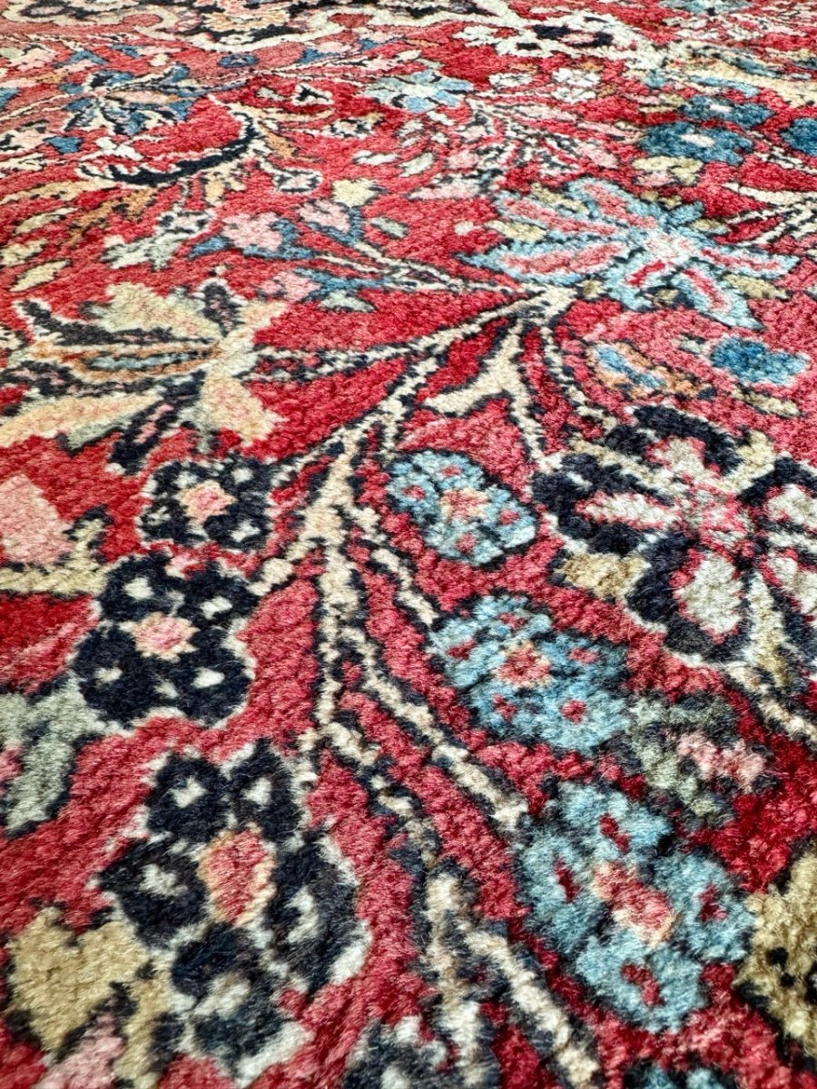 Persian Bidjar Rug — Ruby & Powder Blue Floral Medallion | 5'1" × 9'2"