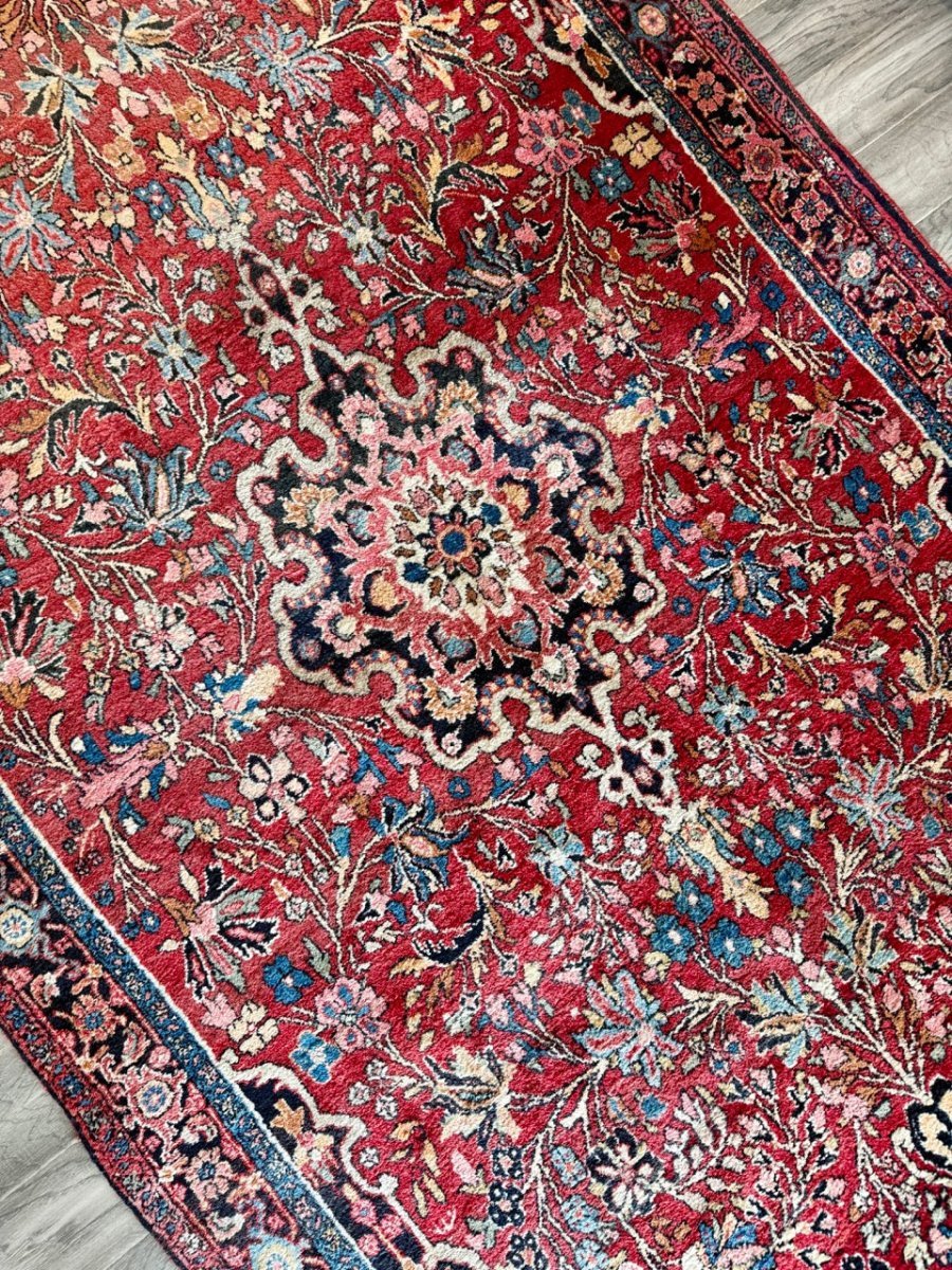 Persian Bidjar Rug — Ruby & Powder Blue Floral Medallion | 5'1" × 9'2"