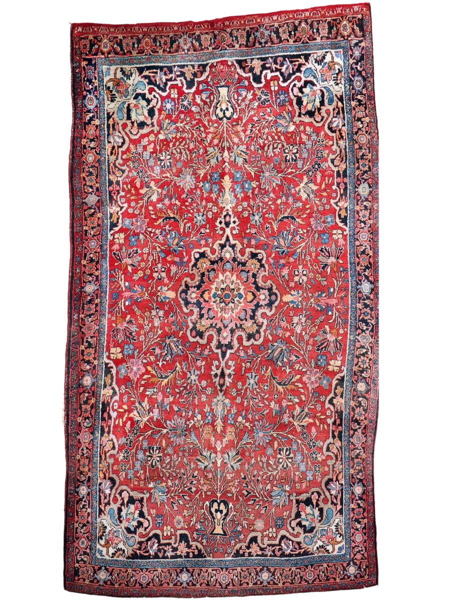 Persian Bidjar Rug — Ruby & Powder Blue Floral Medallion | 5'1" × 9'2"