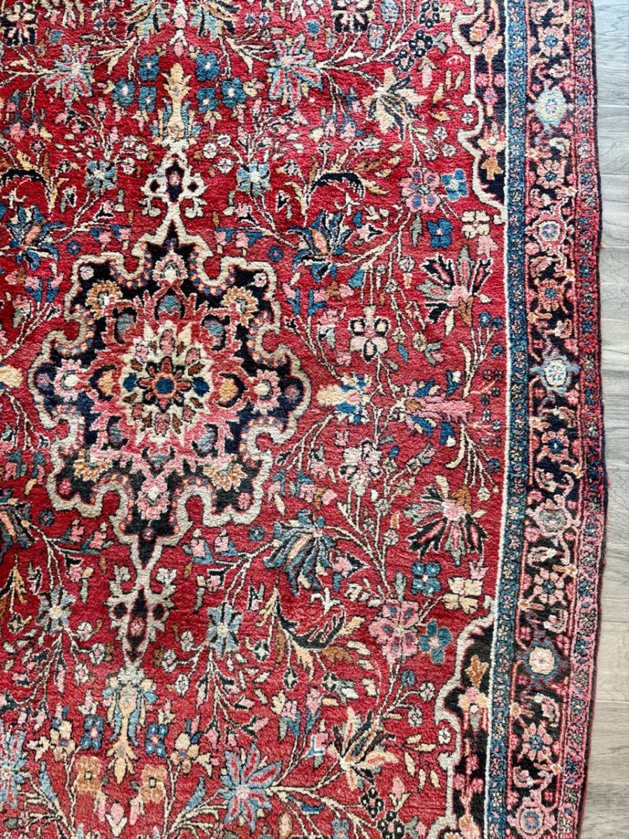 Persian Bidjar Rug — Ruby & Powder Blue Floral Medallion | 5'1" × 9'2"