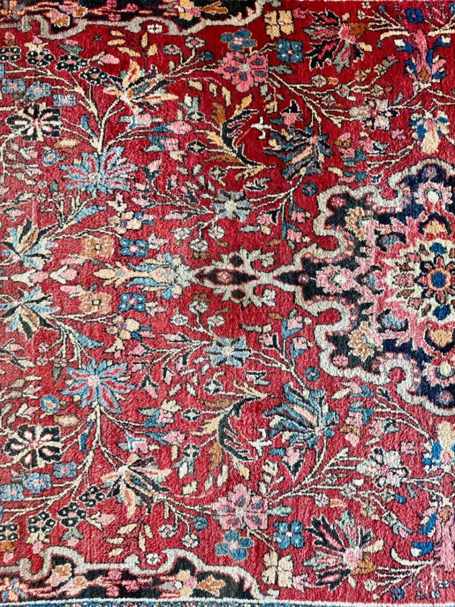 Persian Bidjar Rug — Ruby & Powder Blue Floral Medallion | 5'1" × 9'2"