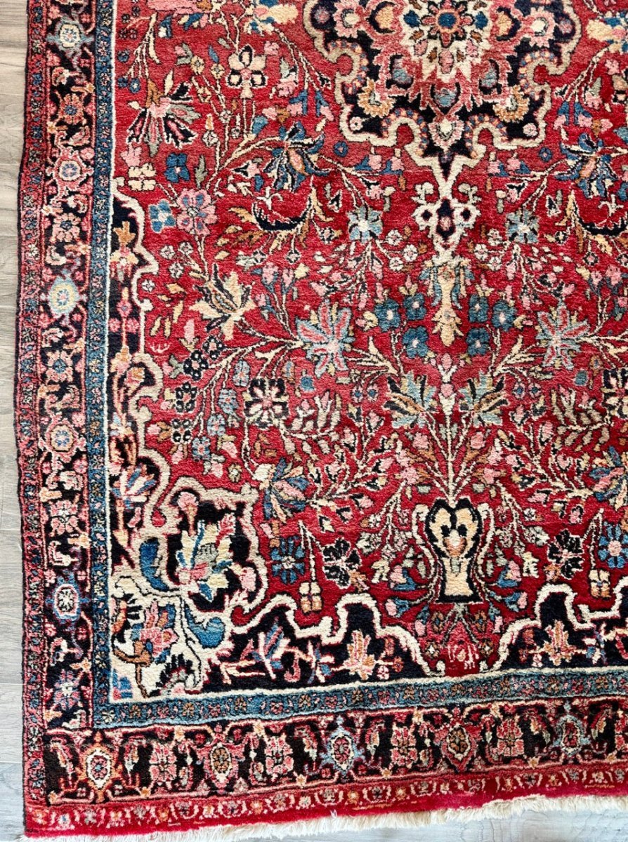 Persian Bidjar Rug — Ruby & Powder Blue Floral Medallion | 5'1" × 9'2"