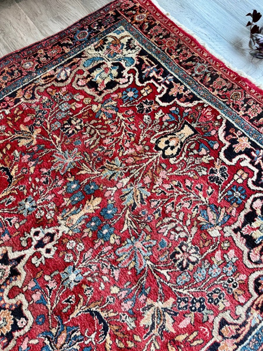 Persian Bidjar Rug — Ruby & Powder Blue Floral Medallion | 5'1" × 9'2"