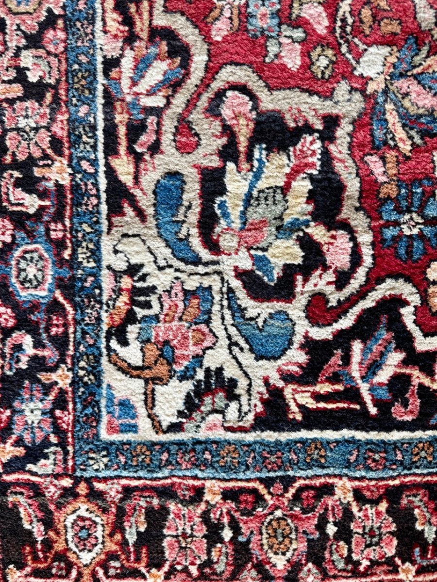 Persian Bidjar Rug — Ruby & Powder Blue Floral Medallion | 5'1" × 9'2"