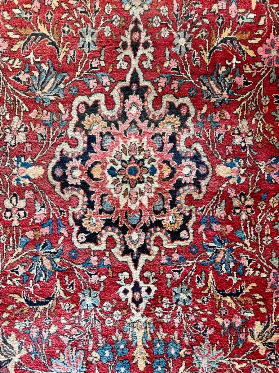 Persian Bidjar Rug — Ruby & Powder Blue Floral Medallion | 5'1" × 9'2"