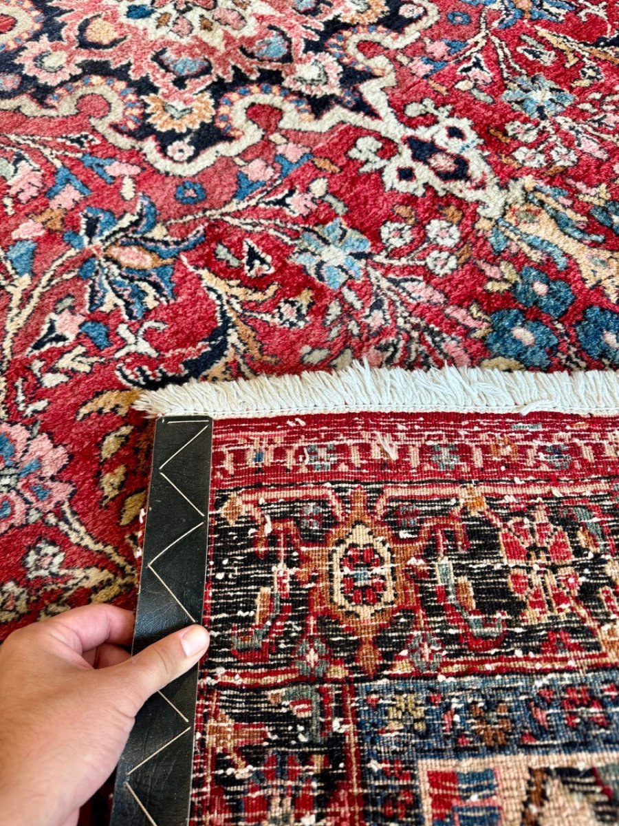 Persian Bidjar Rug — Ruby & Powder Blue Floral Medallion | 5'1" × 9'2"