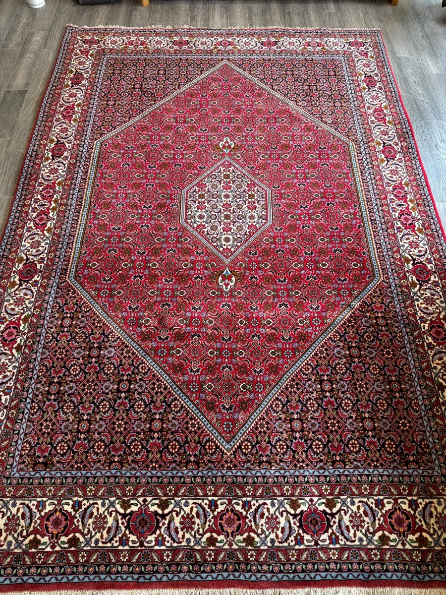 Persian Bidjar Rug — Ruby & Ivory Herati Medallion | 6'5" × 9'9"