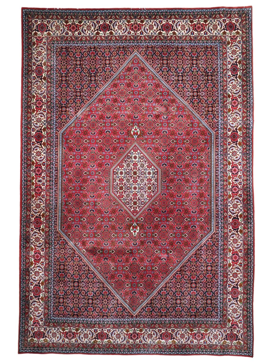 Persian Bidjar Rug — Ruby & Ivory Herati Medallion | 6'5" × 9'9"