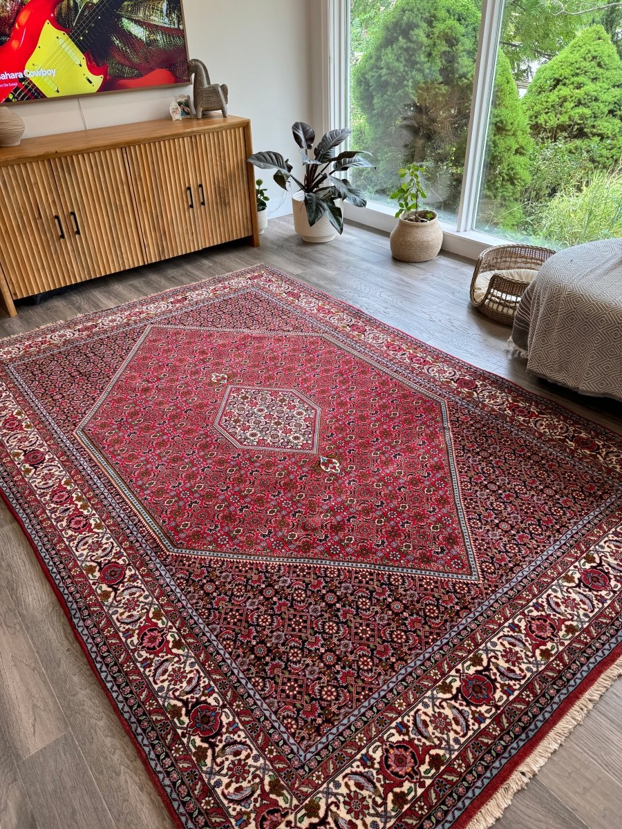 Persian Bidjar Rug — Ruby & Ivory Herati Medallion | 6'5" × 9'9"