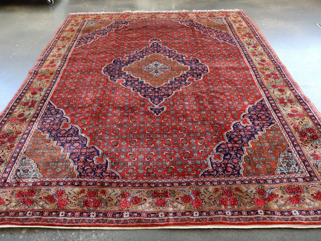 Persian Bidjar Rug — Mahi Field & Golden Gol Farang Border | 8'7" × 11'10"