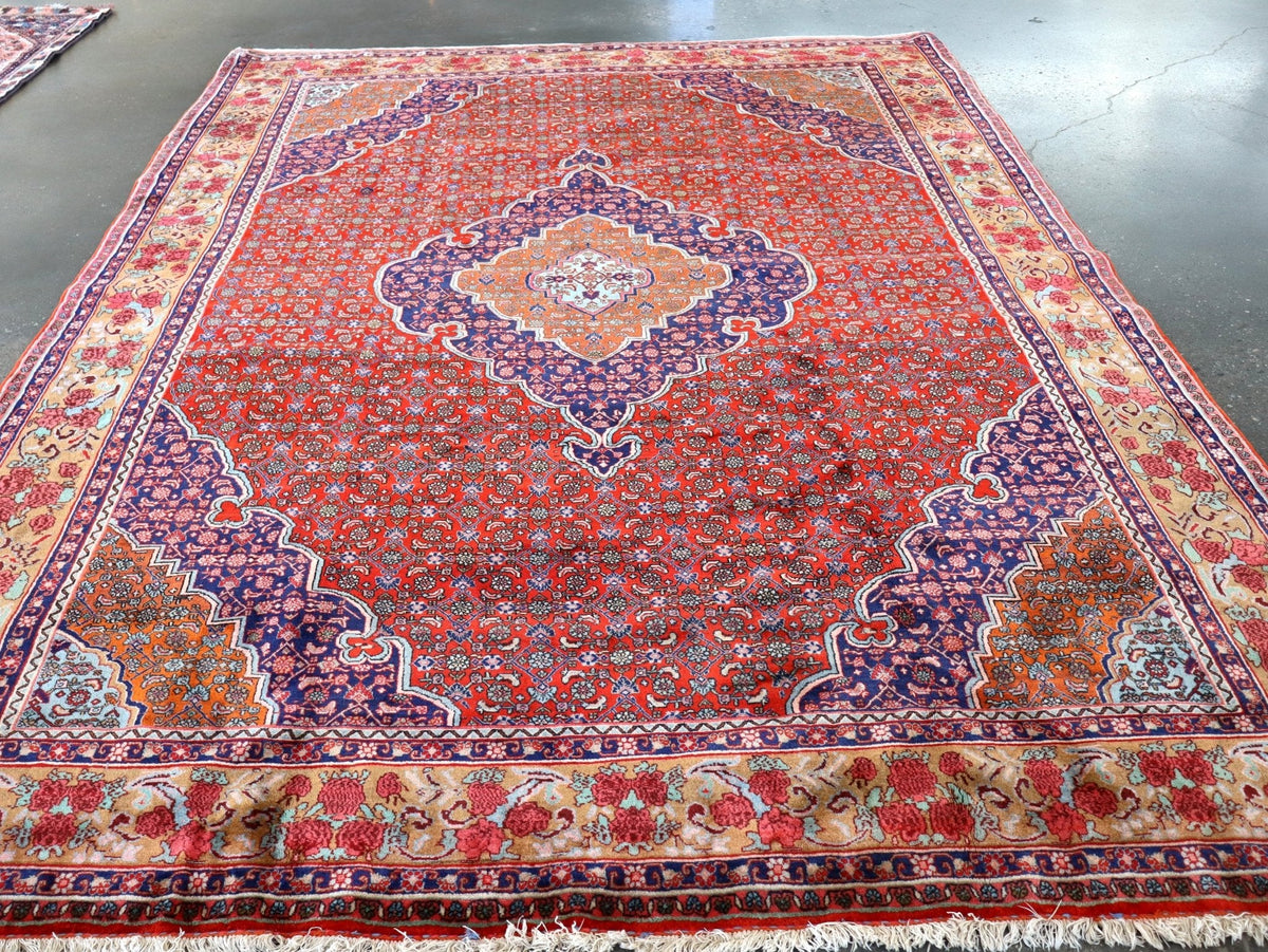 Persian Bidjar Rug — Mahi Field & Golden Gol Farang Border | 8'7" × 11'10"