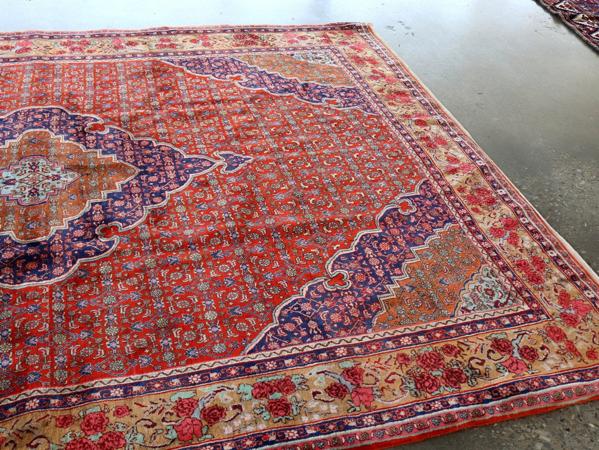 Persian Bidjar Rug — Mahi Field & Golden Gol Farang Border | 8'7" × 11'10"