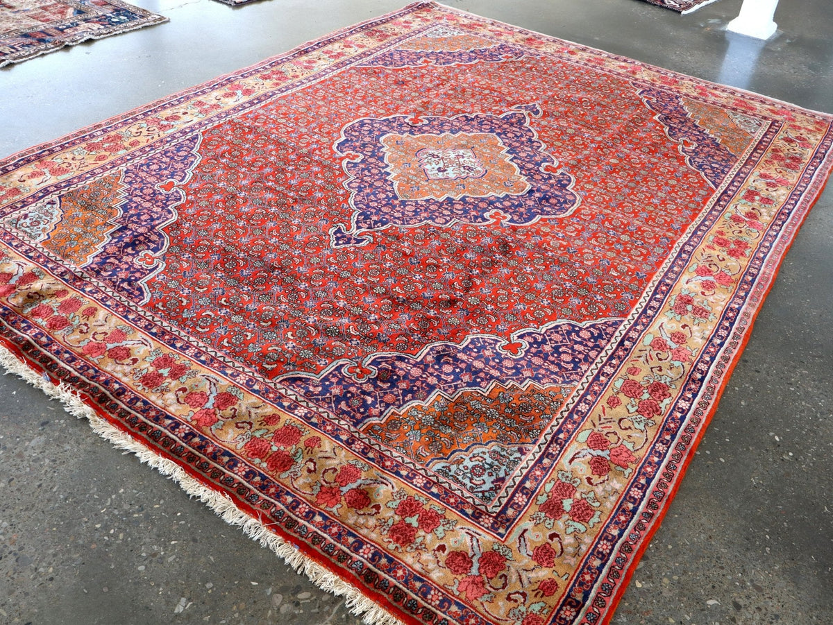 Persian Bidjar Rug — Mahi Field & Golden Gol Farang Border | 8'7" × 11'10"