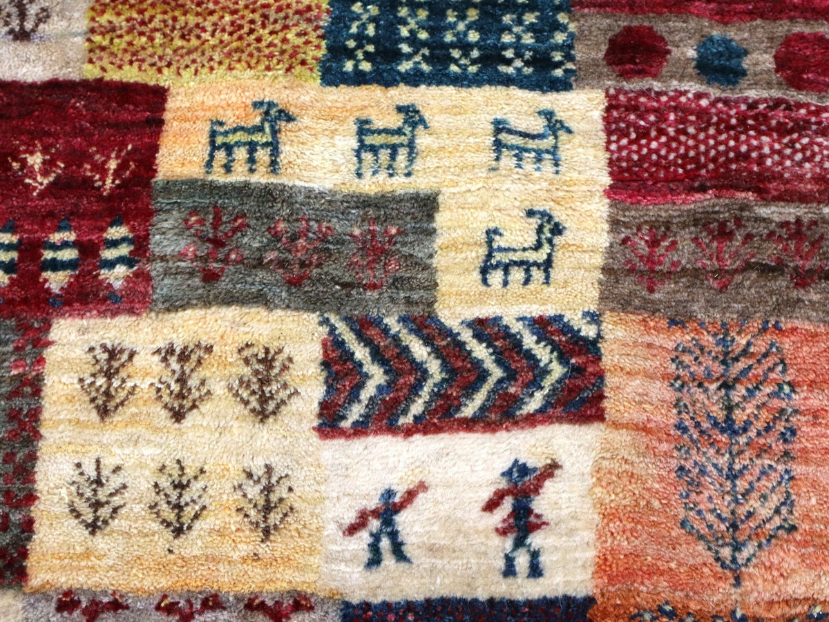 Persian Gabbeh Rug — Colorful Village Mosaic | 6'3" × 9'7"