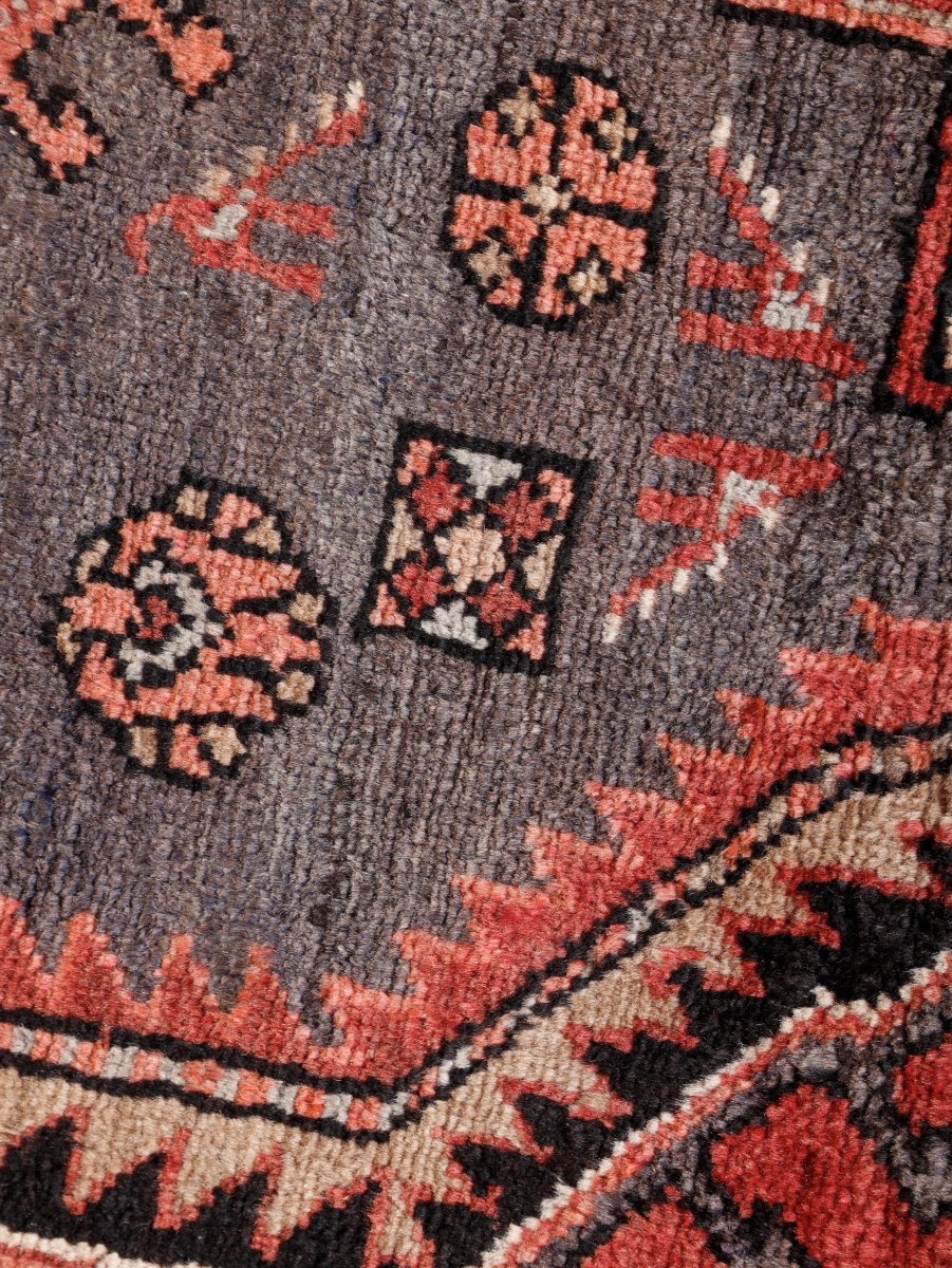 Persian Zanjan Rug — Coral & Slate Nested Medallions | 3'8" × 7'