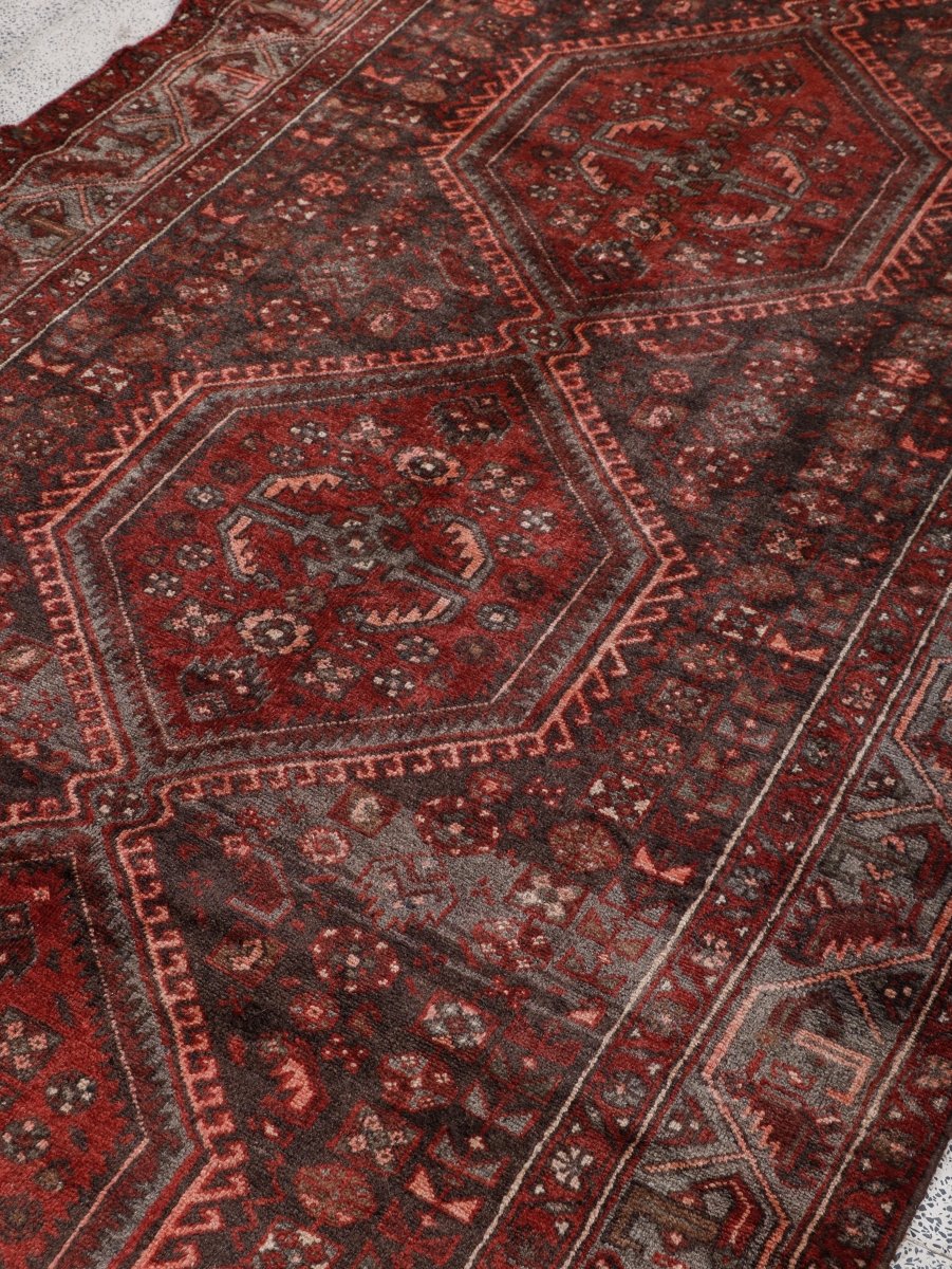 Persian Hamadan Runner — Chestnut & Brick Five Medallions | 4'5" × 13'9"