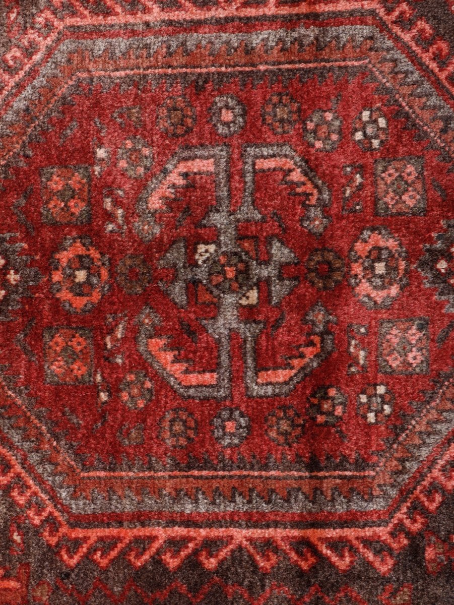 Persian Hamadan Runner — Chestnut & Brick Five Medallions | 4'5" × 13'9"