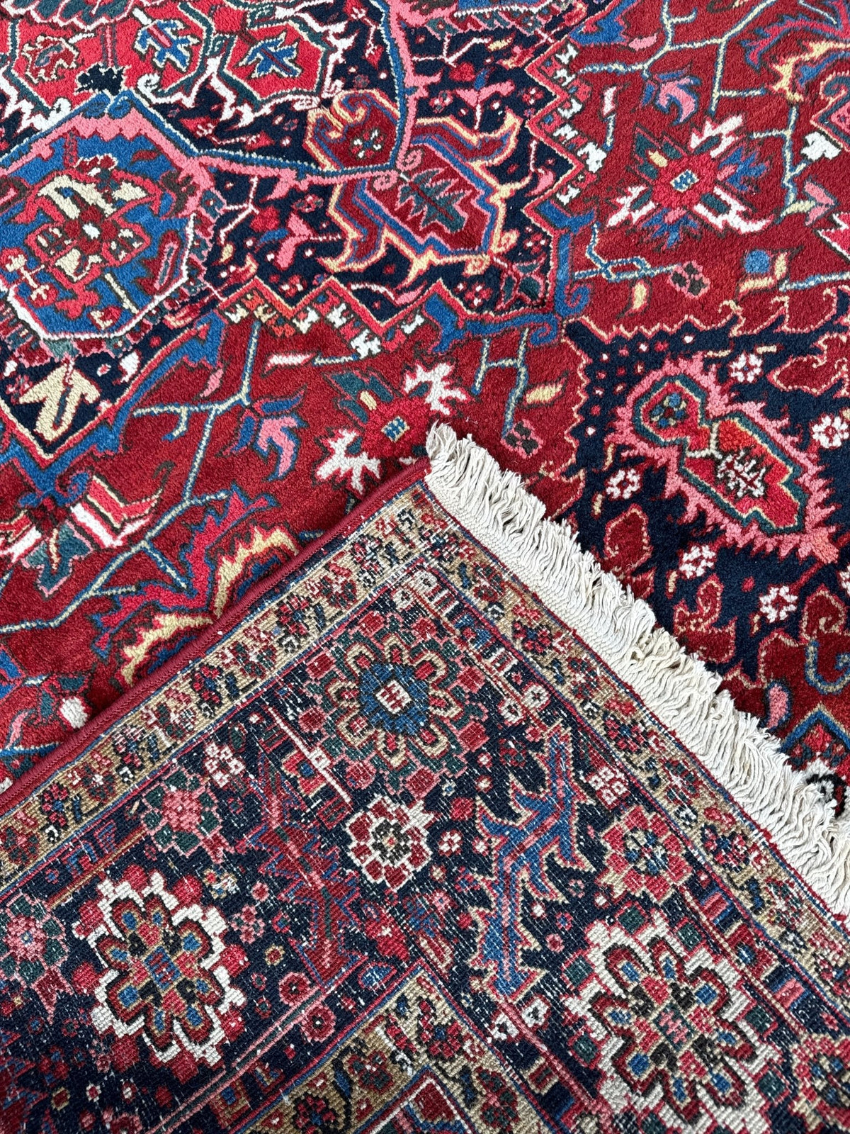 Persian Heriz Rug — Ruby Red & Indigo Star Medallion | 8'3" × 11'