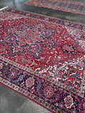 Persian Heriz Rug — Ruby Red & Indigo Star Medallion | 8'3" × 11'