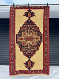 Persian Heriz-Design Varni Kilim — Golden Ivory & Indigo | 4'1" × 7'