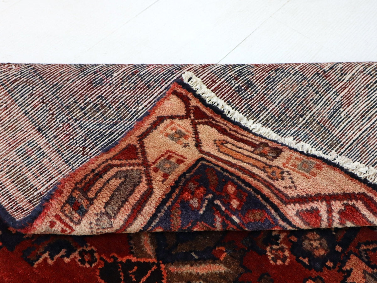 Persian Hosseinabad Runner — Brick Red & Olive Medallions | 3'2" × 12'6"
