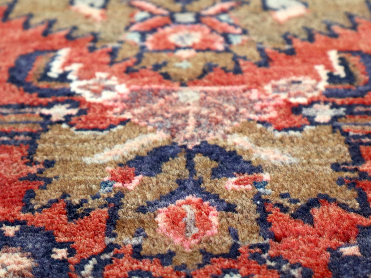 Persian Hosseinabad Runner — Brick Red & Olive Medallions | 3'2" × 12'6"
