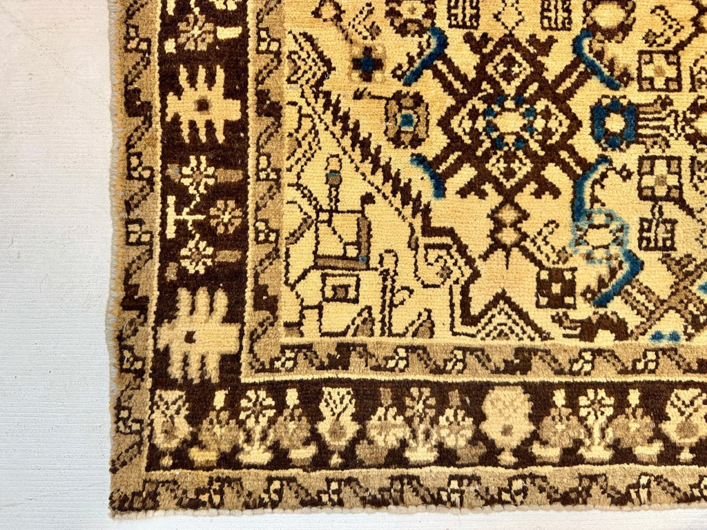 Persian Hosseinabad Runner — Ivory & Walnut Herati | 3'8" × 10'2"