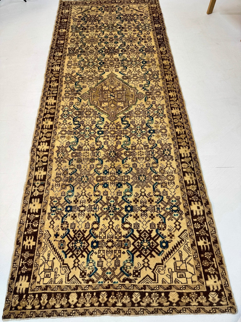 Persian Hosseinabad Runner — Ivory & Walnut Herati | 3'8" × 10'2"