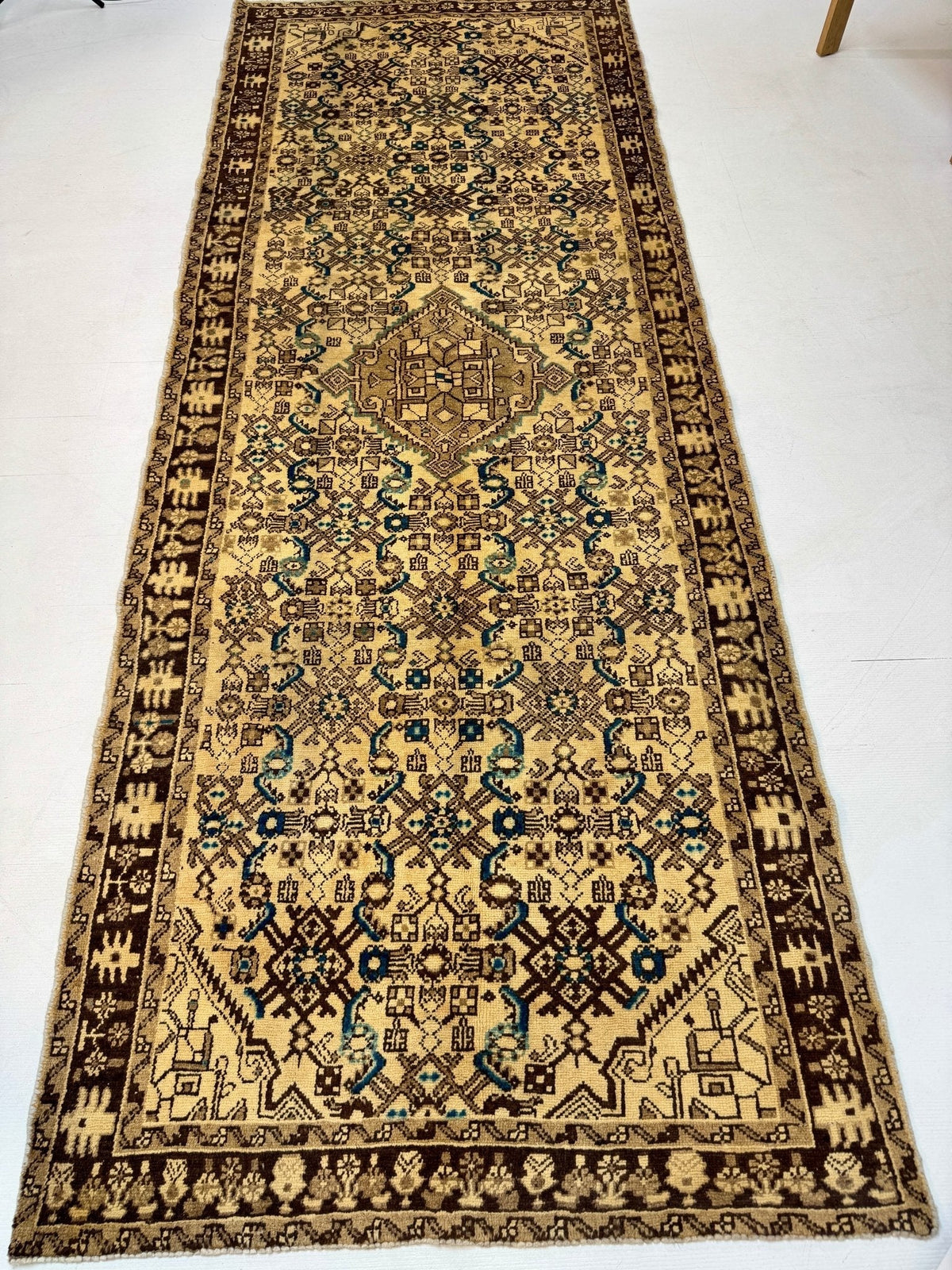Persian Hosseinabad Runner — Ivory & Walnut Herati | 3'8" × 10'2"