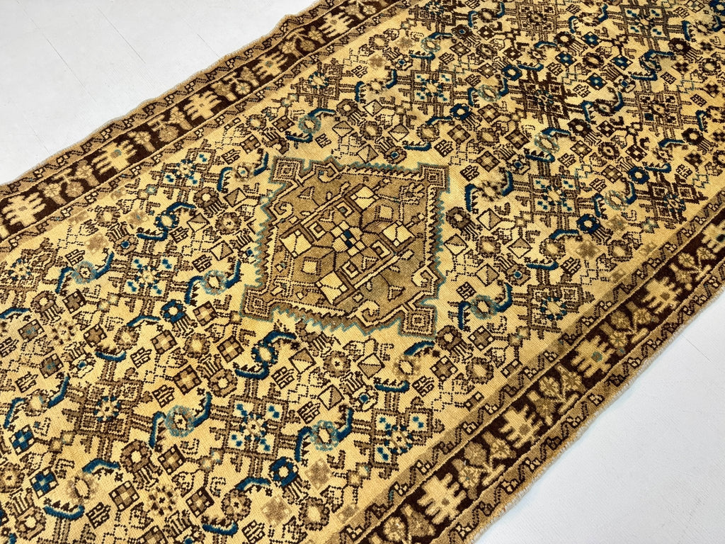 Persian Hosseinabad Runner — Ivory & Walnut Herati | 3'8" × 10'2"