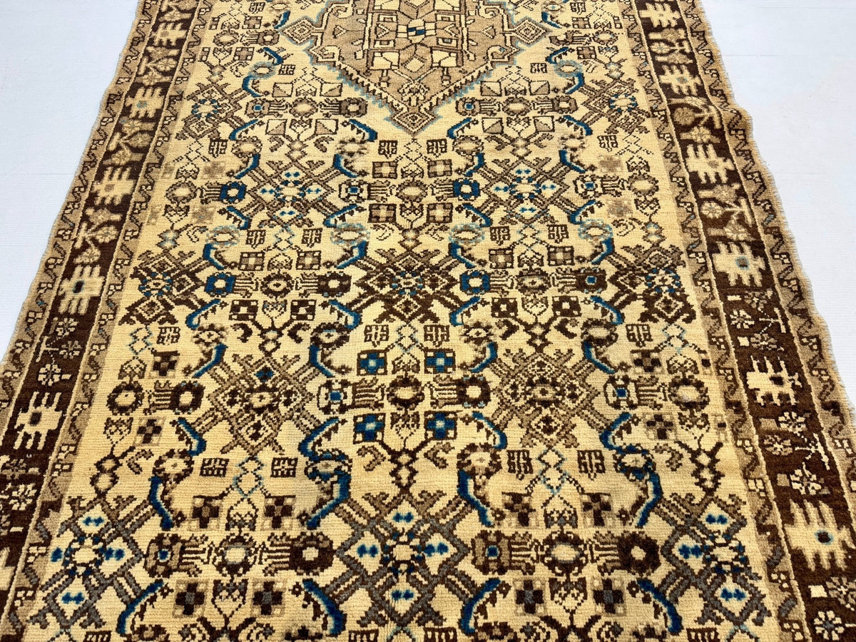 Persian Hosseinabad Runner — Ivory & Walnut Herati | 3'8" × 10'2"