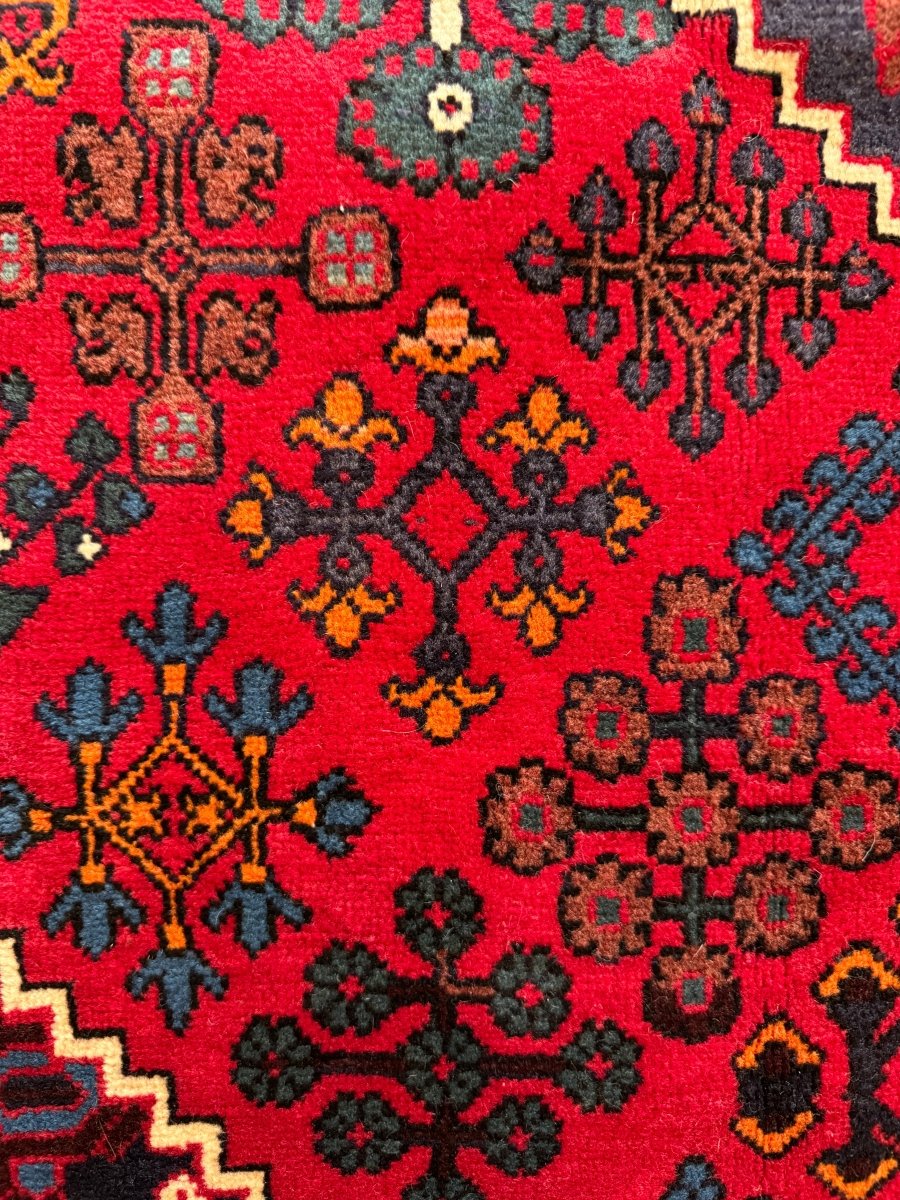 Persian Joshaqan Rug — Crimson & Indigo Toranj Medallion | 3'10" × 5'10"