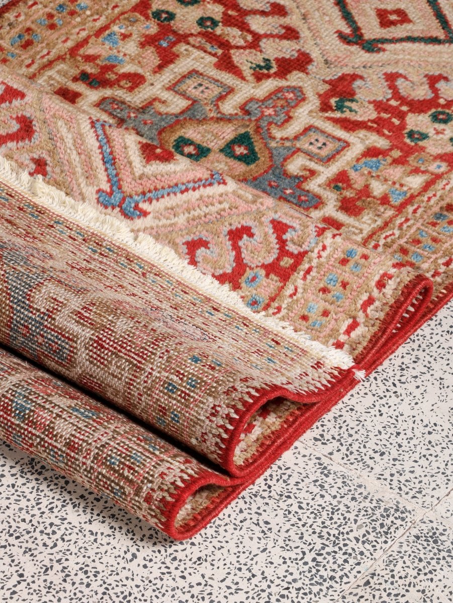Persian Karaja Runner — Soft Coral & Ivory Geometry | 2'2" × 7'10"