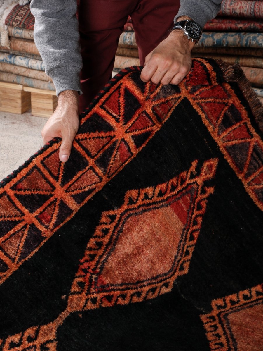 Luri Rug — Copper Diamonds on Charcoal | 4'2" × 8'2"