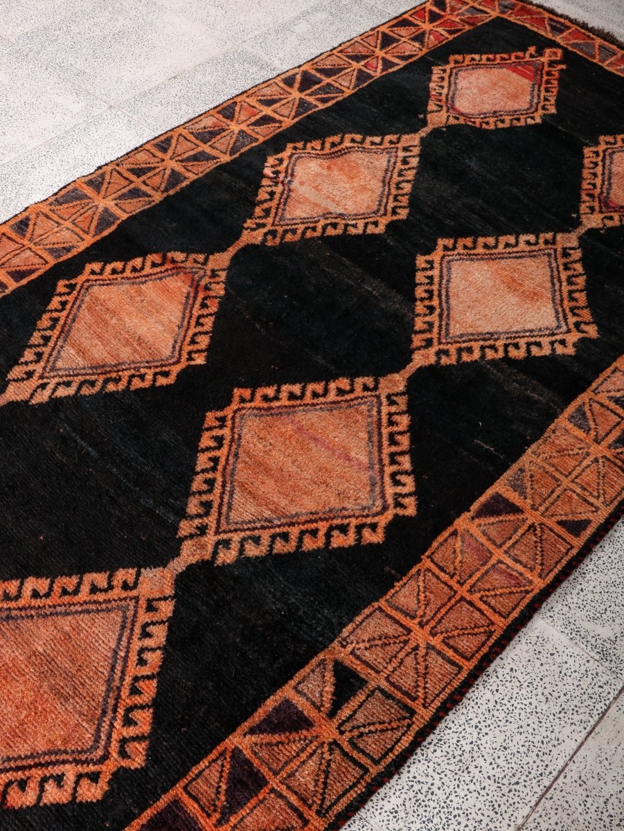 Luri Rug — Copper Diamonds on Charcoal | 4'2" × 8'2"