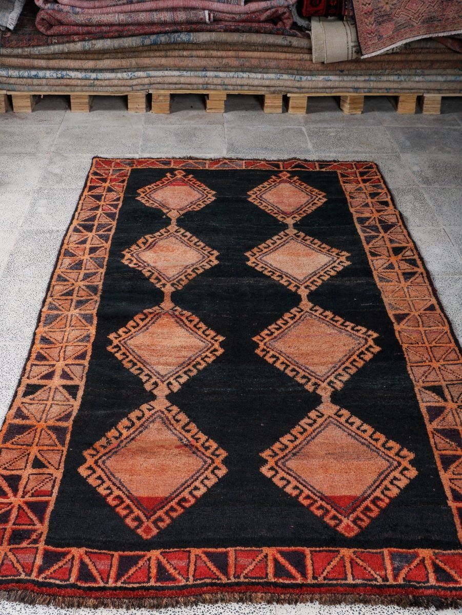 Luri Rug — Copper Diamonds on Charcoal | 4'2" × 8'2"