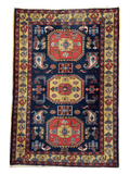 Persian Meshkin Rug — Saffron Medallions & Tribal Birds | 4'7" × 6'9"