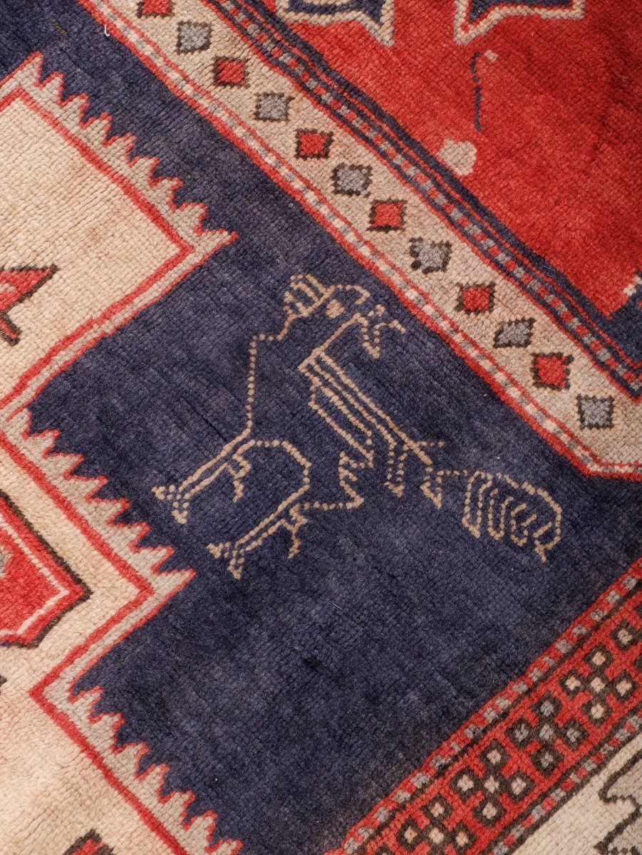 Northwest Persian Runner — Indigo Medallions & Rooster Motifs | 3'11" × 10'7"