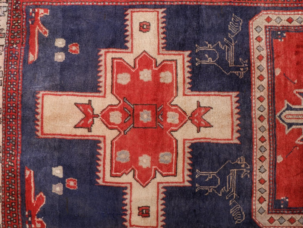 Northwest Persian Runner — Indigo Medallions & Rooster Motifs | 3'11" × 10'7"