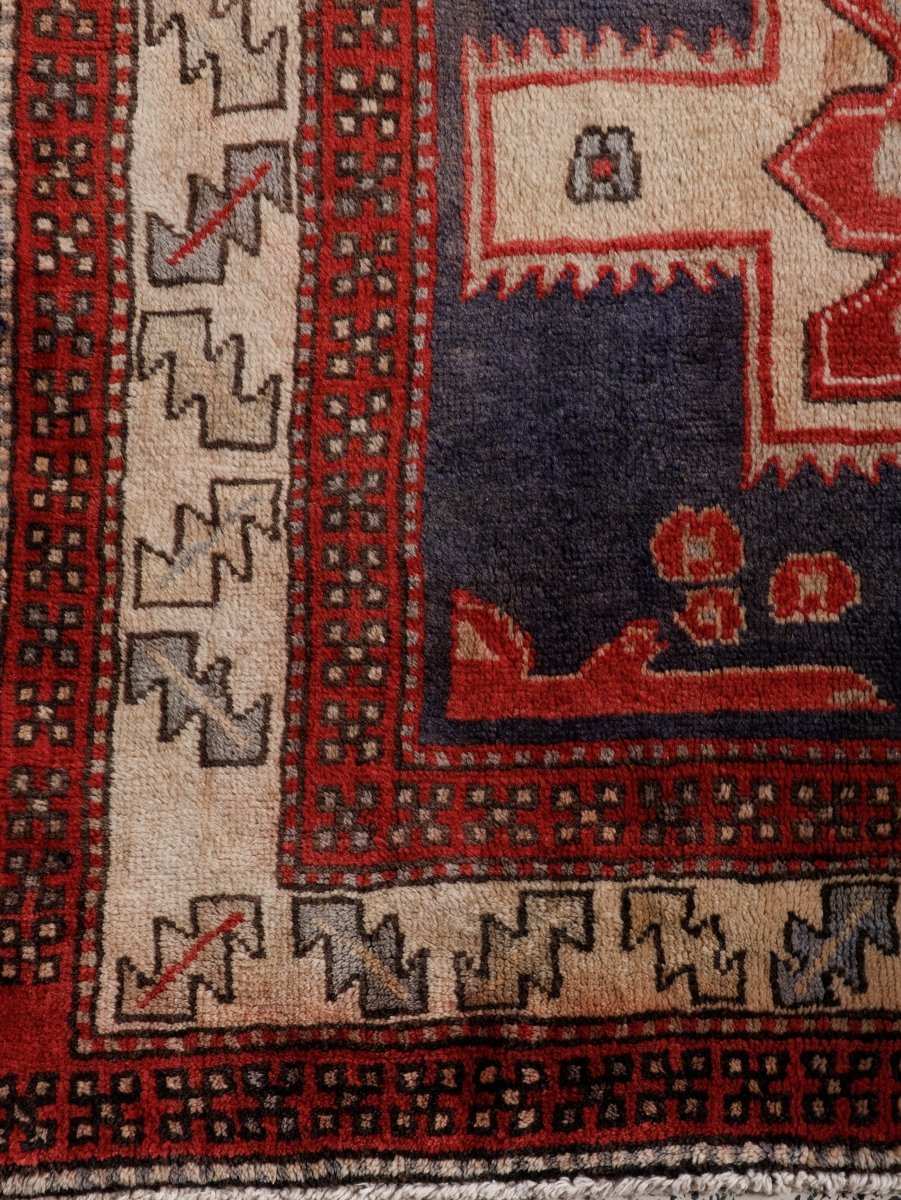 Northwest Persian Runner — Indigo Medallions & Rooster Motifs | 3'11" × 10'7"