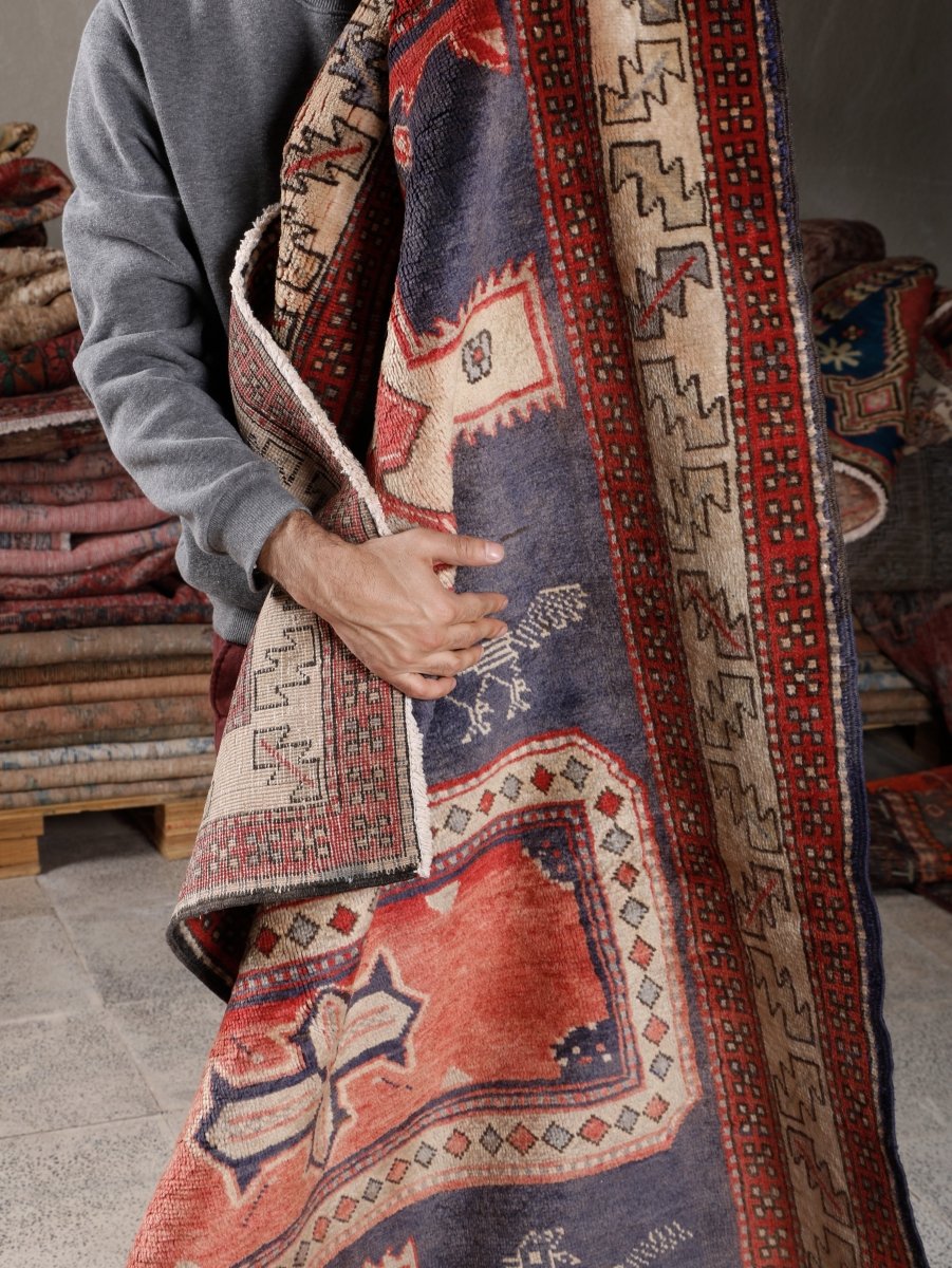 Northwest Persian Runner — Indigo Medallions & Rooster Motifs | 3'11" × 10'7"