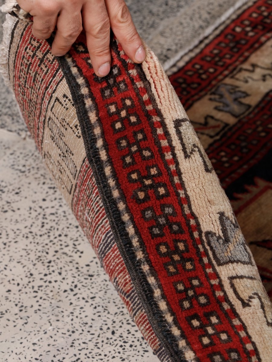 Northwest Persian Runner — Indigo Medallions & Rooster Motifs | 3'11" × 10'7"