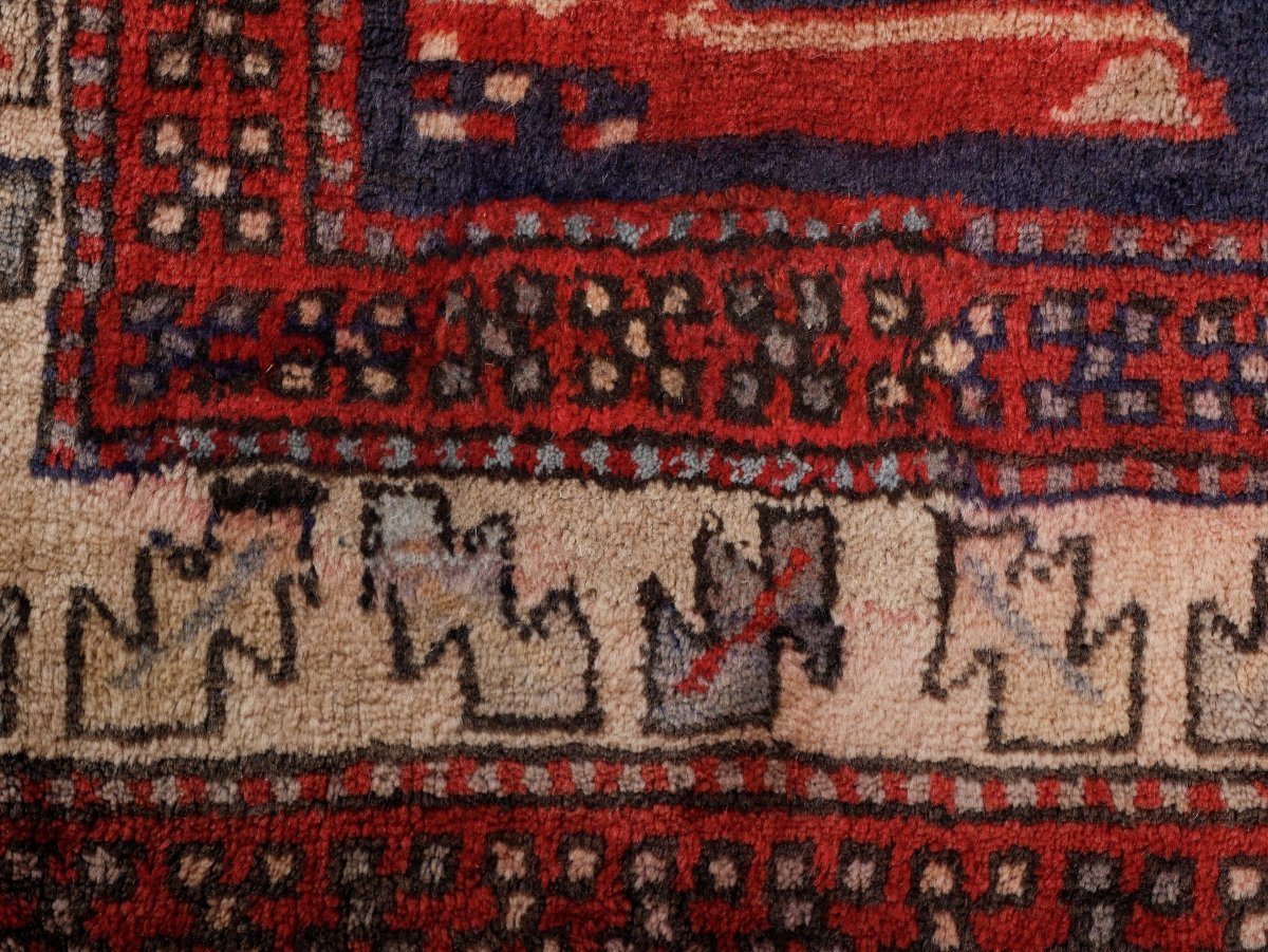 Northwest Persian Runner — Indigo Medallions & Rooster Motifs | 3'11" × 10'7"