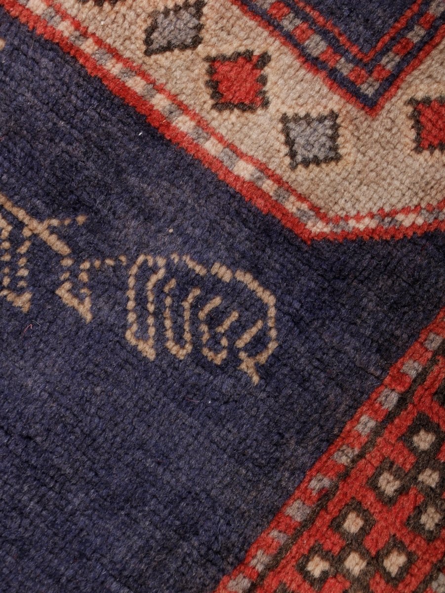 Northwest Persian Runner — Indigo Medallions & Rooster Motifs | 3'11" × 10'7"