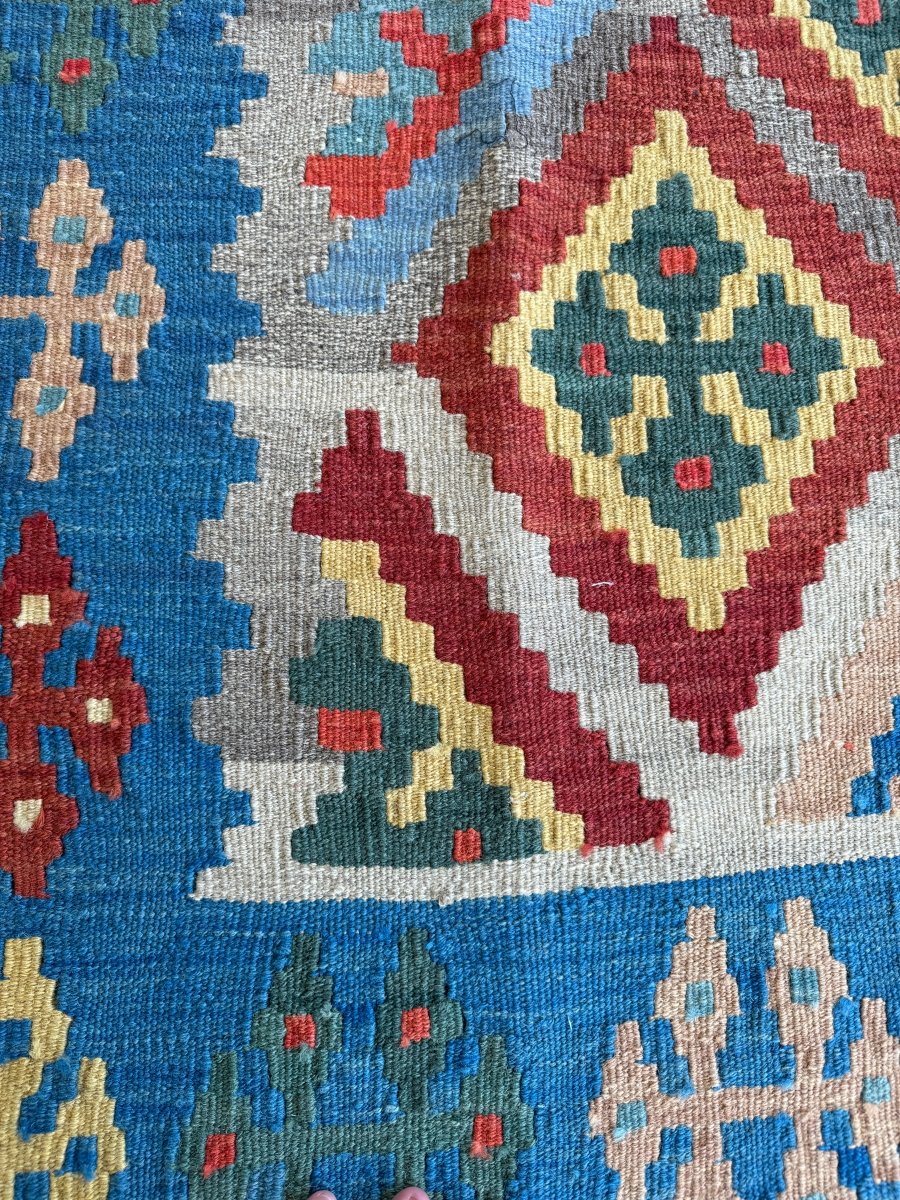 Qashqai Kilim — Sarasar Design in Sky Blue & Saffron | 5'2" × 6'8"